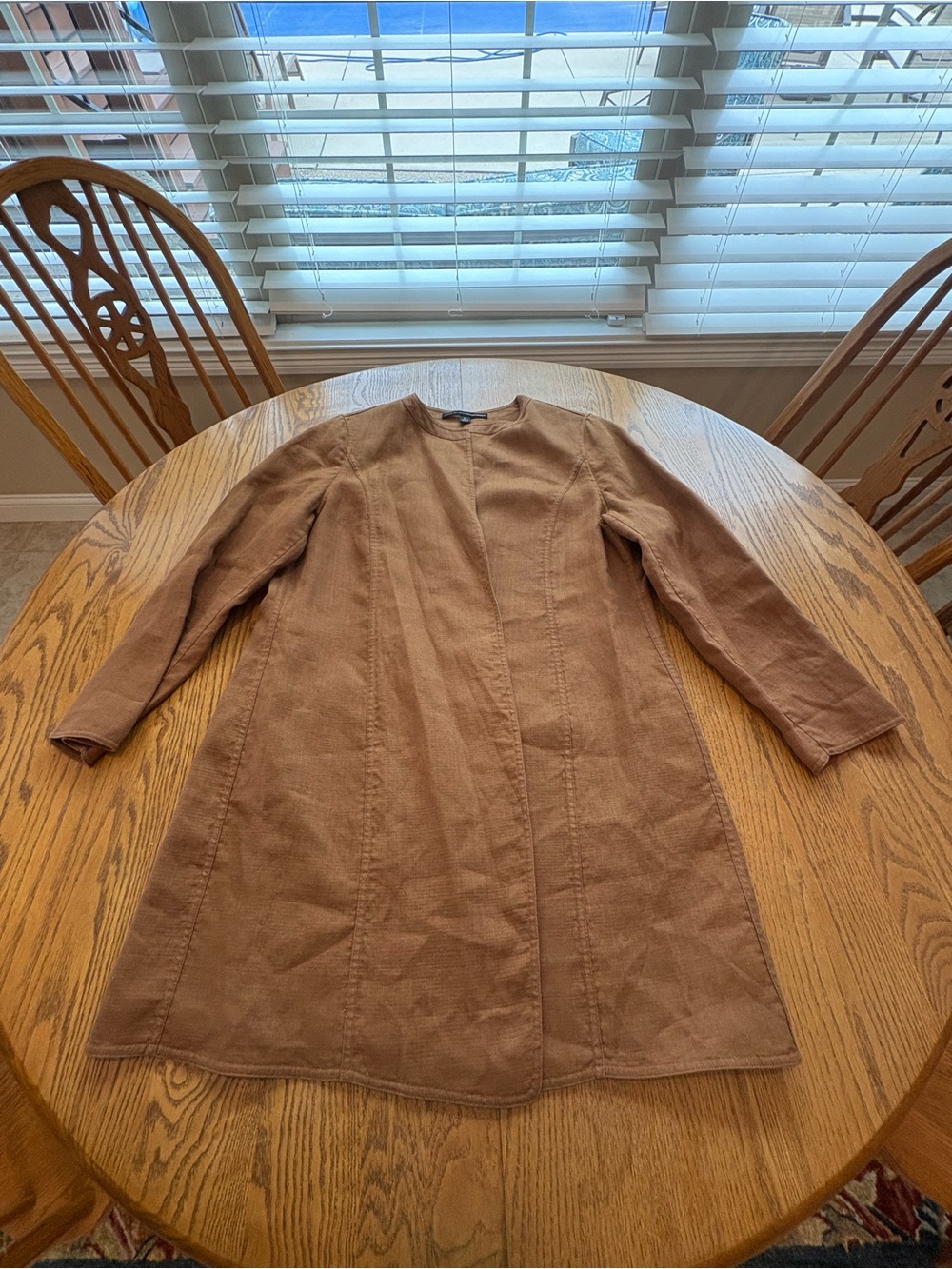 Linda Allard Ellen Tracy size 6 chestnut brown long  linen jacket size 14